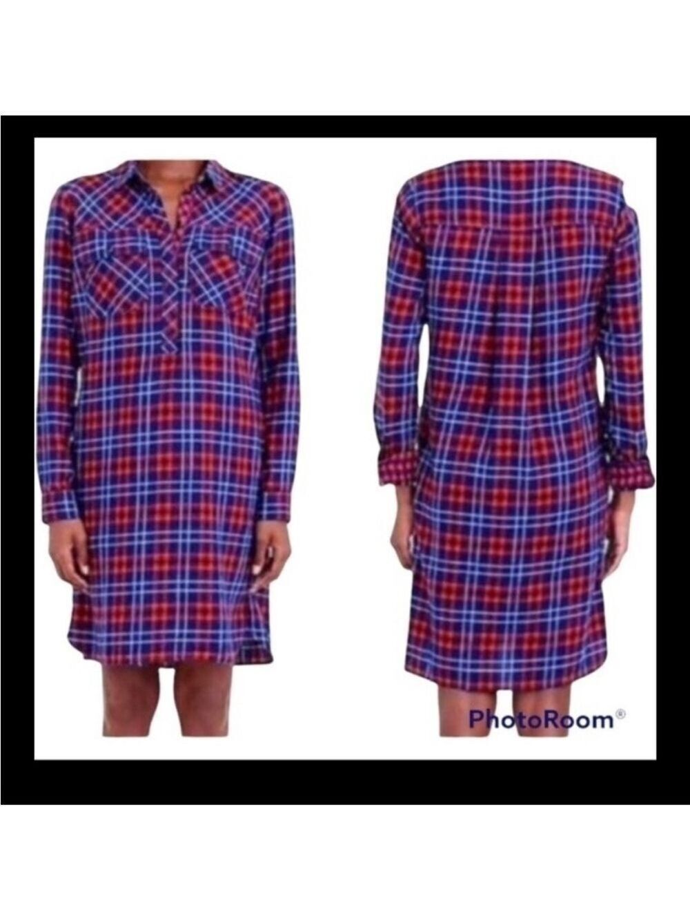 J. Crew Vibrant Checkered Shirt Dress cotton flannel plaid red blue size small